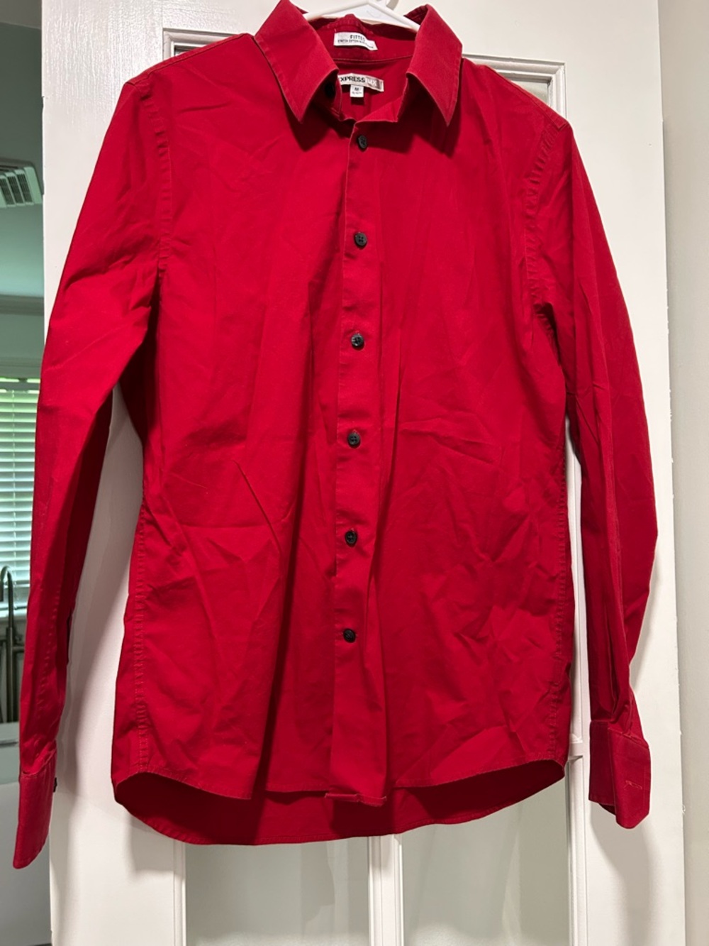 Express Men's Medium 1MX Fitted Stretch Red Button-Down Dress Shirt 15-15 1/2
